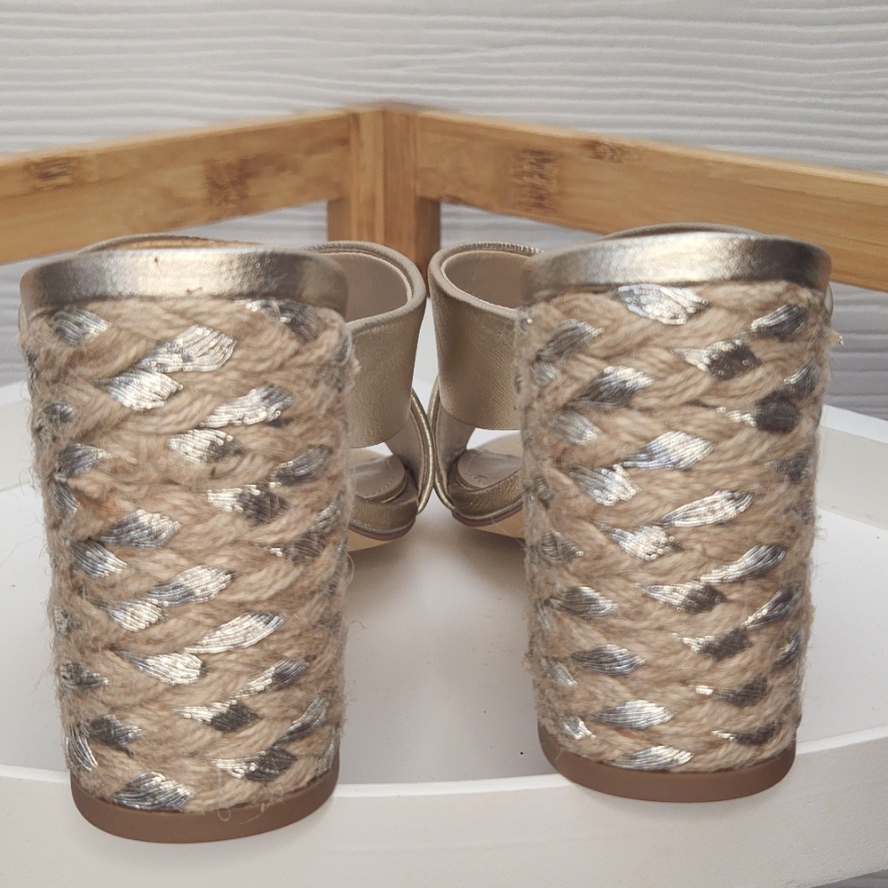 White House Black Market Winslow Gold Leather Slide Sandals Rope Heel Mule 7M - Picture 6 of 11